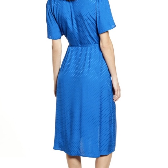 Leith nordstrom satin dot wrap midi dress high low royal cobalt sapphire blue xs - Picture 2 of 3